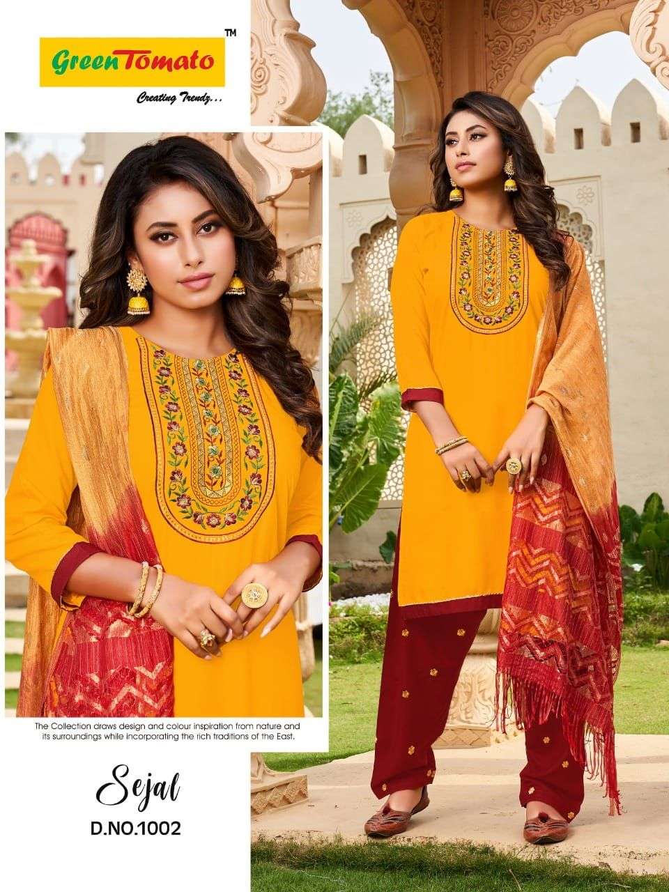 SEJAL BY GREEN TOMATO 1001 TO 1008 SERIES BEAUTIFUL PATIYALA SUITS COLORFUL STYLISH FANCY CASUAL WEAR & ETHNIC WEAR RAYON PRINT DRESSES AT WHOLESALE PRICE