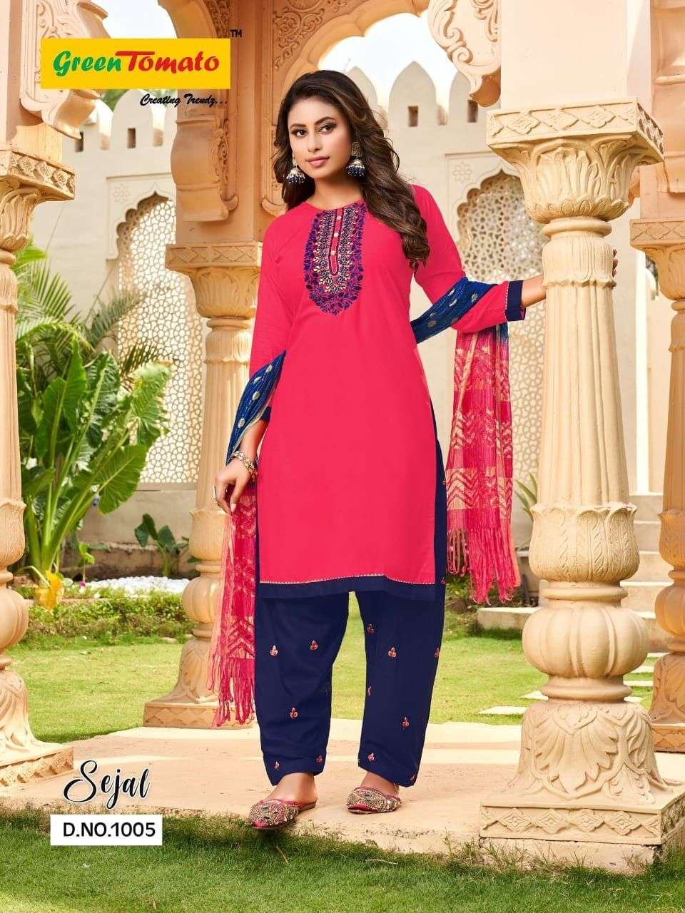 SEJAL BY GREEN TOMATO 1001 TO 1008 SERIES BEAUTIFUL PATIYALA SUITS COLORFUL STYLISH FANCY CASUAL WEAR & ETHNIC WEAR RAYON PRINT DRESSES AT WHOLESALE PRICE