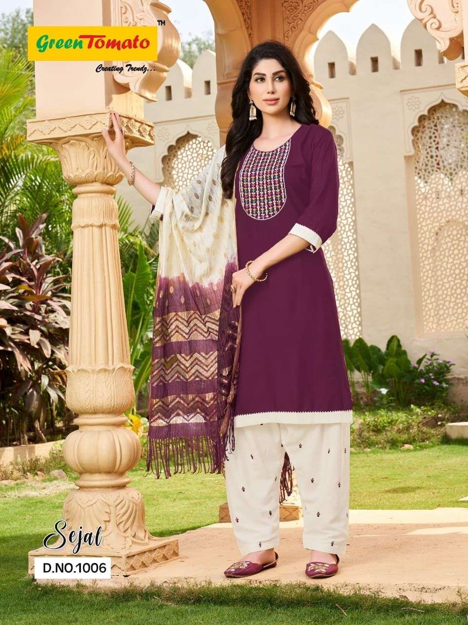 SEJAL BY GREEN TOMATO 1001 TO 1008 SERIES BEAUTIFUL PATIYALA SUITS COLORFUL STYLISH FANCY CASUAL WEAR & ETHNIC WEAR RAYON PRINT DRESSES AT WHOLESALE PRICE
