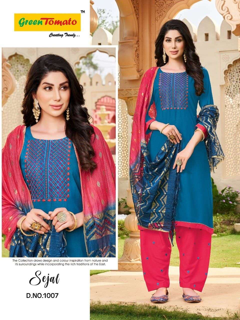 SEJAL BY GREEN TOMATO 1001 TO 1008 SERIES BEAUTIFUL PATIYALA SUITS COLORFUL STYLISH FANCY CASUAL WEAR & ETHNIC WEAR RAYON PRINT DRESSES AT WHOLESALE PRICE