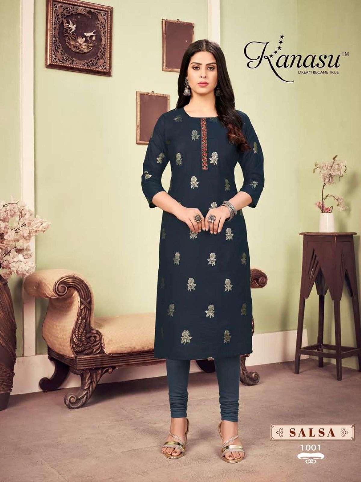 SALSA BY KANASU 1001 TO 1008 SERIES DESIGNER STYLISH FANCY COLORFUL BEAUTIFUL PARTY WEAR & ETHNIC WEAR COLLECTION CHANDERI SILK EMBROIDERED KURTI AT WHOLESALE PRICE
