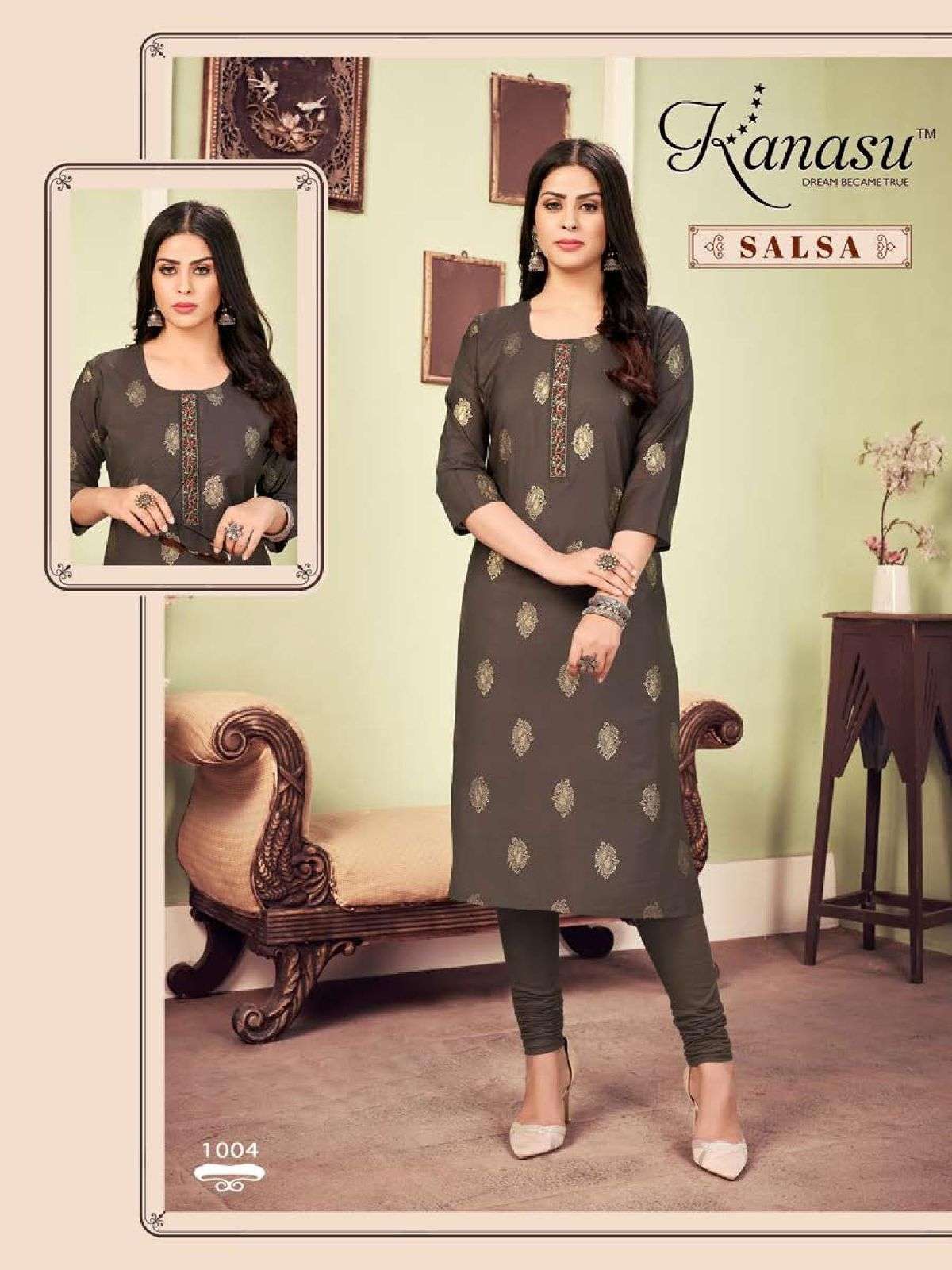 SALSA BY KANASU 1001 TO 1008 SERIES DESIGNER STYLISH FANCY COLORFUL BEAUTIFUL PARTY WEAR & ETHNIC WEAR COLLECTION CHANDERI SILK EMBROIDERED KURTI AT WHOLESALE PRICE
