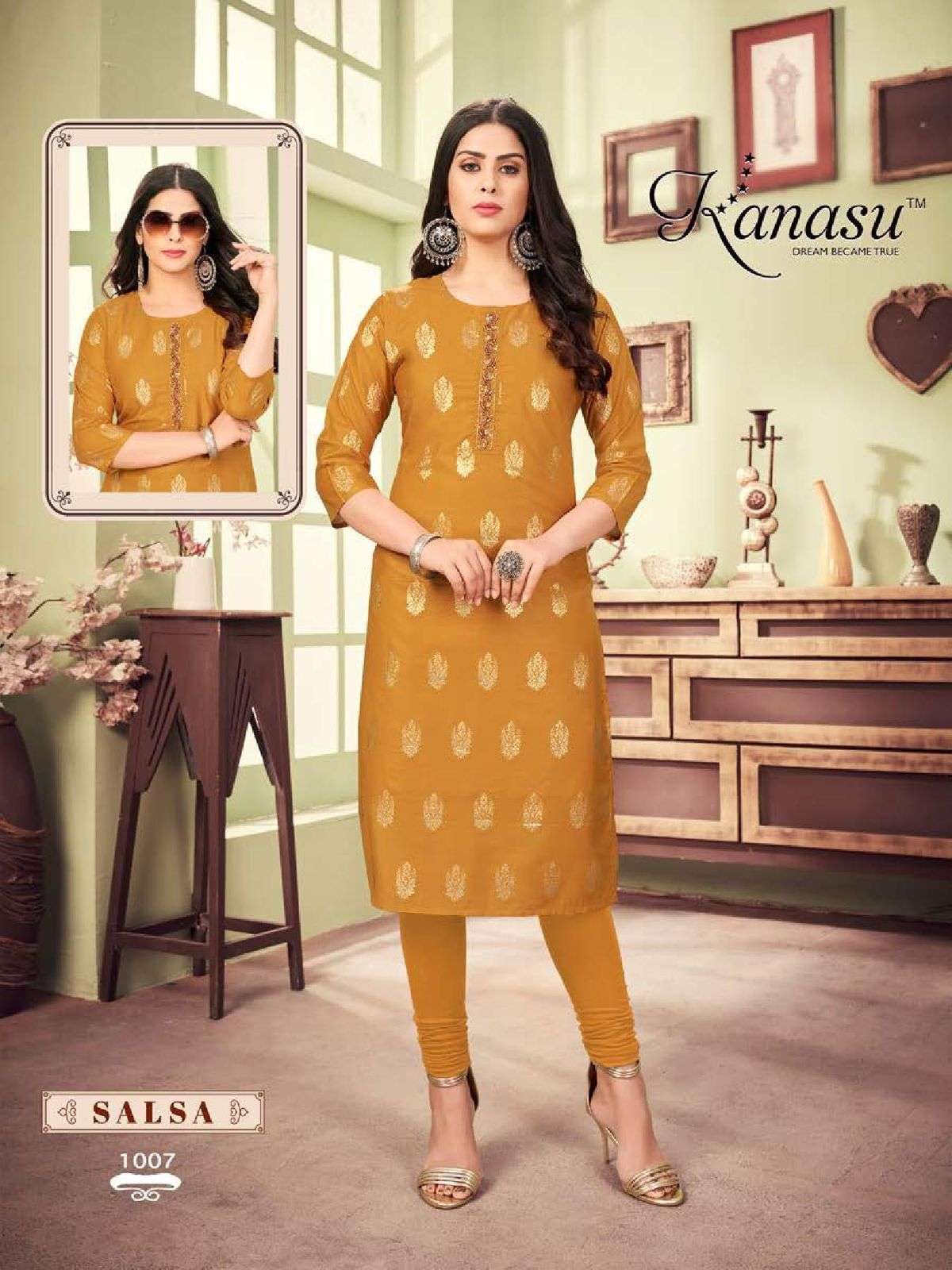 SALSA BY KANASU 1001 TO 1008 SERIES DESIGNER STYLISH FANCY COLORFUL BEAUTIFUL PARTY WEAR & ETHNIC WEAR COLLECTION CHANDERI SILK EMBROIDERED KURTI AT WHOLESALE PRICE