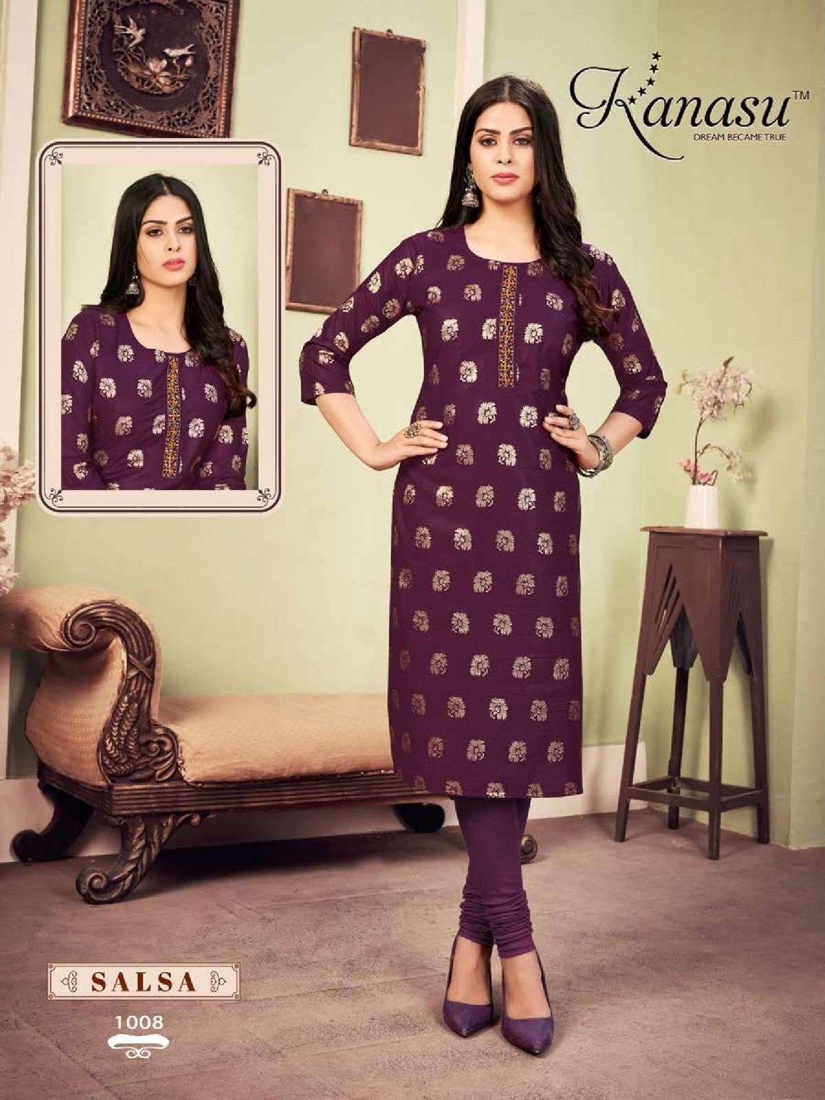 SALSA BY KANASU 1001 TO 1008 SERIES DESIGNER STYLISH FANCY COLORFUL BEAUTIFUL PARTY WEAR & ETHNIC WEAR COLLECTION CHANDERI SILK EMBROIDERED KURTI AT WHOLESALE PRICE