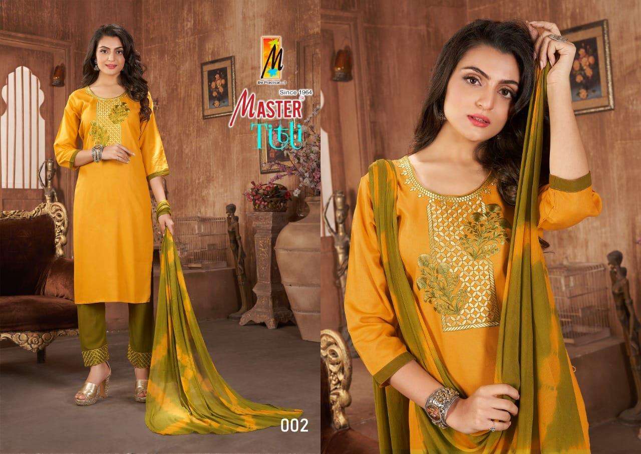 TITLI BY MASTER 001 TO 008 SERIES BEAUTIFUL SUITS COLORFUL STYLISH FANCY CASUAL WEAR & ETHNIC WEAR RAYON PRINT DRESSES AT WHOLESALE PRICE