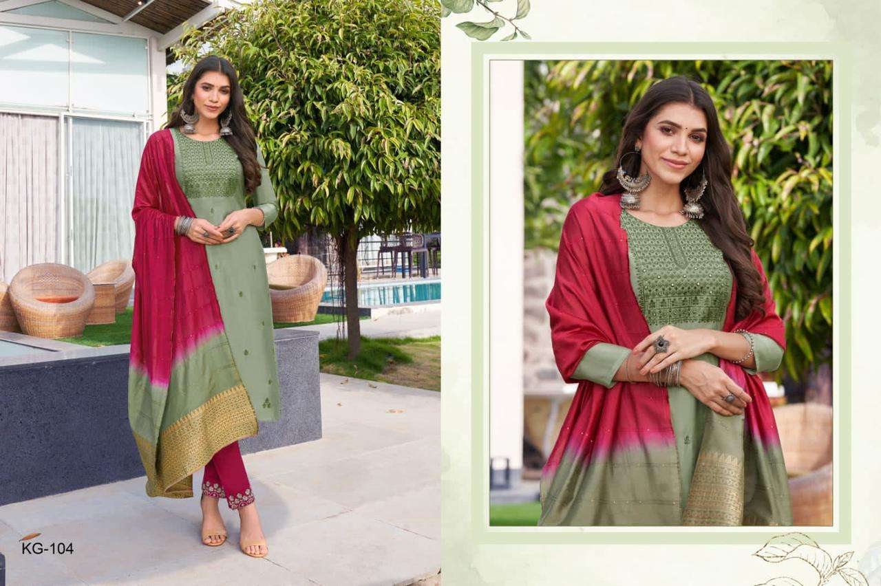 KANGANAA BY HARIYAALI 101 TO 108 SERIES SUITS BEAUTIFUL FANCY COLORFUL STYLISH PARTY WEAR & OCCASIONAL WEAR VISCOSE SILK DRESSES AT WHOLESALE PRICE