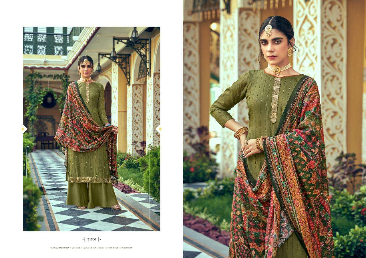 SAACHI BY NISHANT FASHION 31001 TO 31006 SERIES SHARARA SUITS BEAUTIFUL FANCY COLORFUL STYLISH PARTY WEAR & OCCASIONAL WEAR SILK DRESSES AT WHOLESALE PRICE