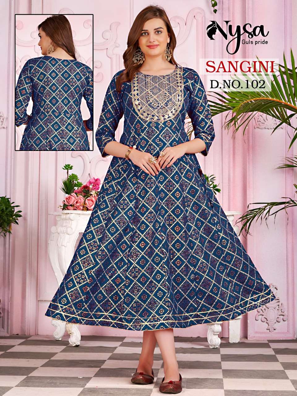 SANGINI BY NYSA 1001 TO 1004 SERIES BEAUTIFUL STYLISH FANCY COLORFUL CASUAL WEAR & ETHNIC WEAR BANDHEJ PRINT GOWNS WITH DUPATTA AT WHOLESALE PRICE