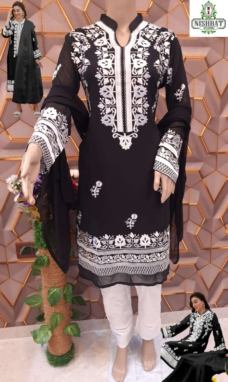 NISHBAT VOL-24 BY NISHBAT STUDIO 24-A TO 24-C SERIES DESIGNER PAKISTANI SUITS BEAUTIFUL STYLISH FANCY COLORFUL PARTY WEAR & OCCASIONAL WEAR FAUX GEORGETTE EMBROIDERED DRESSES AT WHOLESALE PRICE