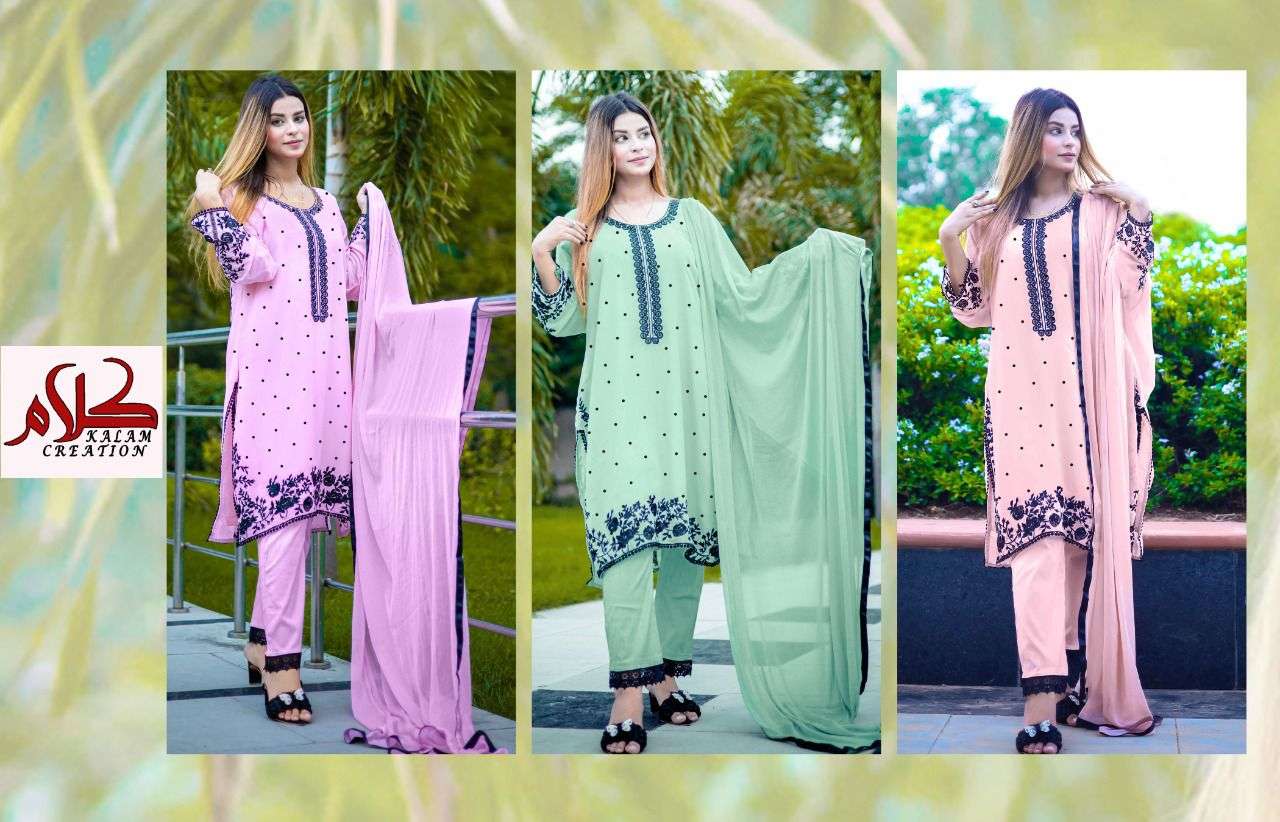 KALAM 1115 COLOURS BY KALAM CREATION 1115-A TO 1115-C SERIES DESIGNER PAKISTANI SUITS BEAUTIFUL FANCY COLORFUL STYLISH PARTY WEAR & OCCASIONAL WEAR FAUX GEORGETTE EMBROIDERED DRESSES AT WHOLESALE PRICE