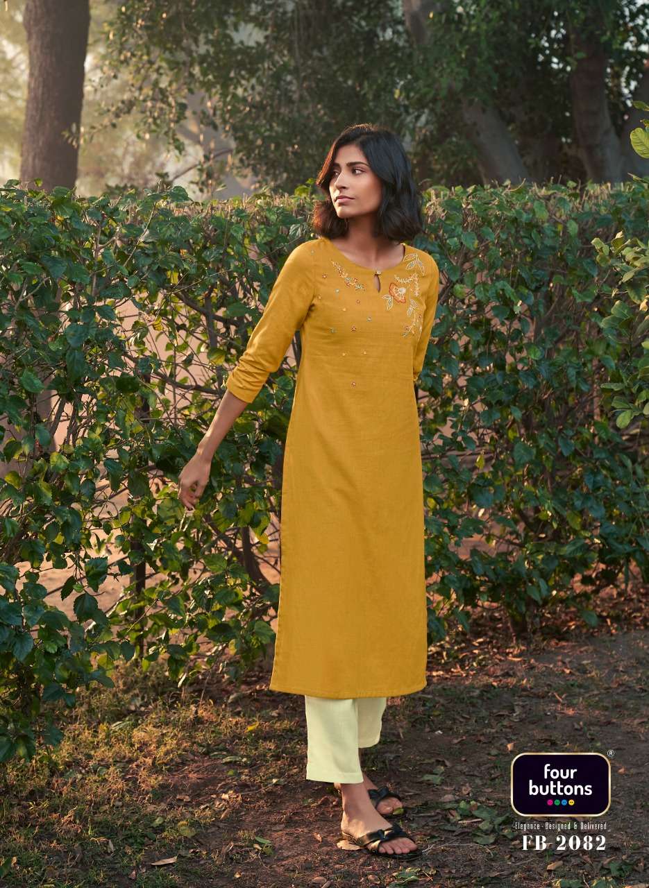 COLORS VOL-14 BY FOUR BUTTONS 2081 TO 2086 SERIES DESIGNER STYLISH FANCY COLORFUL BEAUTIFUL PARTY WEAR & ETHNIC WEAR COLLECTION COTTON EMBROIDERED KURTIS AT WHOLESALE PRICE