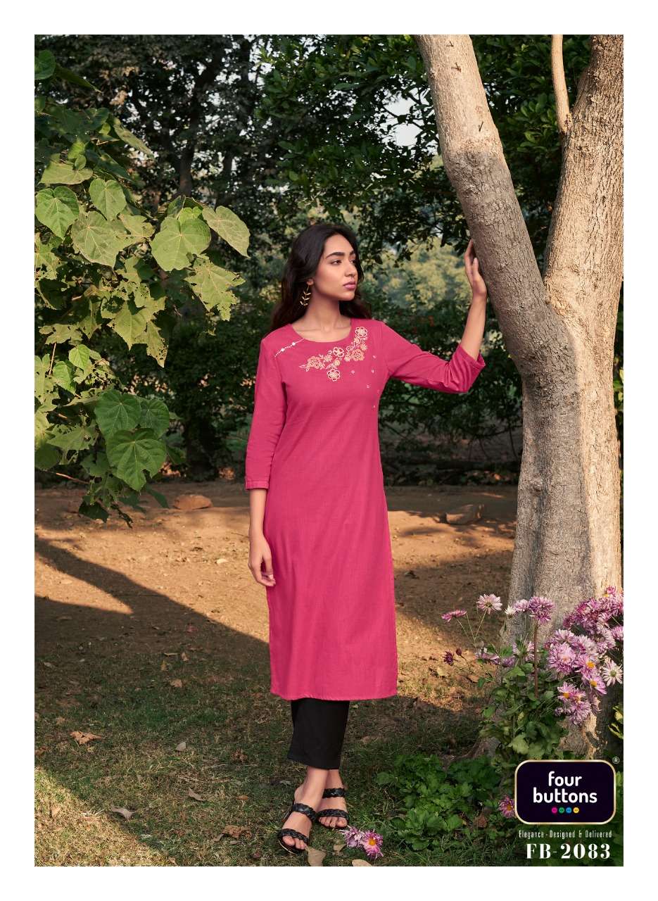 COLORS VOL-14 BY FOUR BUTTONS 2081 TO 2086 SERIES DESIGNER STYLISH FANCY COLORFUL BEAUTIFUL PARTY WEAR & ETHNIC WEAR COLLECTION COTTON EMBROIDERED KURTIS AT WHOLESALE PRICE