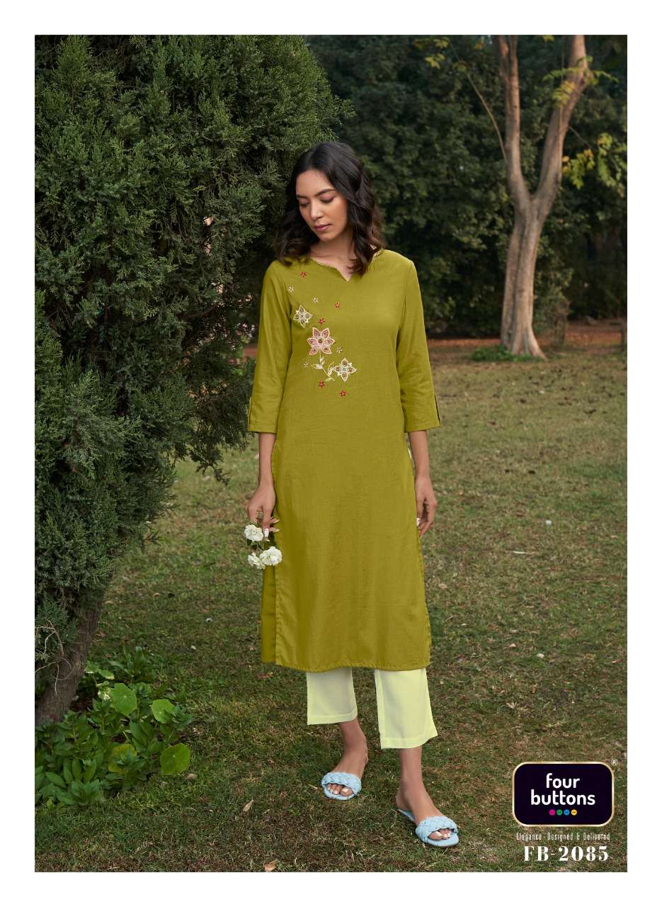 COLORS VOL-14 BY FOUR BUTTONS 2081 TO 2086 SERIES DESIGNER STYLISH FANCY COLORFUL BEAUTIFUL PARTY WEAR & ETHNIC WEAR COLLECTION COTTON EMBROIDERED KURTIS AT WHOLESALE PRICE