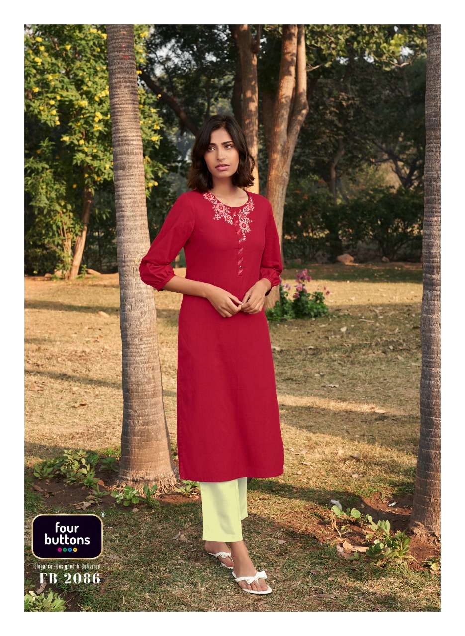 COLORS VOL-14 BY FOUR BUTTONS 2081 TO 2086 SERIES DESIGNER STYLISH FANCY COLORFUL BEAUTIFUL PARTY WEAR & ETHNIC WEAR COLLECTION COTTON EMBROIDERED KURTIS AT WHOLESALE PRICE