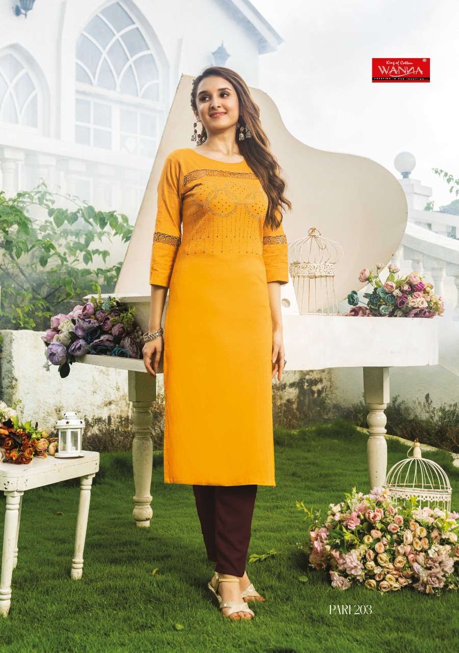 PARI VOL-2 BY WANNA 201 TO 206 SERIES DESIGNER STYLISH FANCY COLORFUL BEAUTIFUL PARTY WEAR & ETHNIC WEAR COLLECTION LYCRA KURTIS AT WHOLESALE PRICE