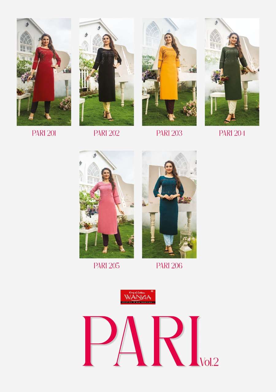 PARI VOL-2 BY WANNA 201 TO 206 SERIES DESIGNER STYLISH FANCY COLORFUL BEAUTIFUL PARTY WEAR & ETHNIC WEAR COLLECTION LYCRA KURTIS AT WHOLESALE PRICE
