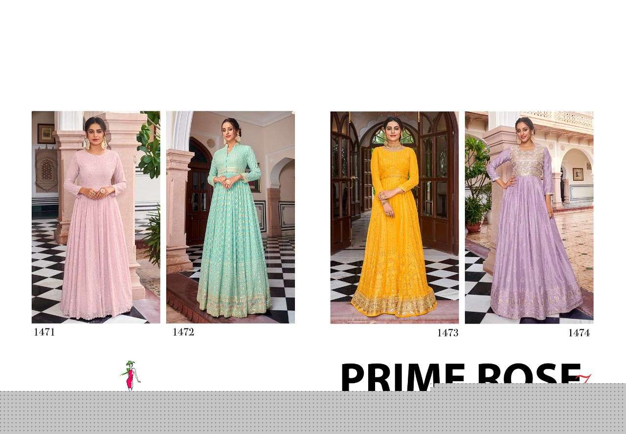 Prime Rose Vol-7 By Eba Lifestyle 1471 To 1474 Series Anarkali Stylish Beautiful Colourful Printed & Embroidered Party Wear & Occasional Wear Georgette/Chinnon Embroidered Dresses At Wholesale Price