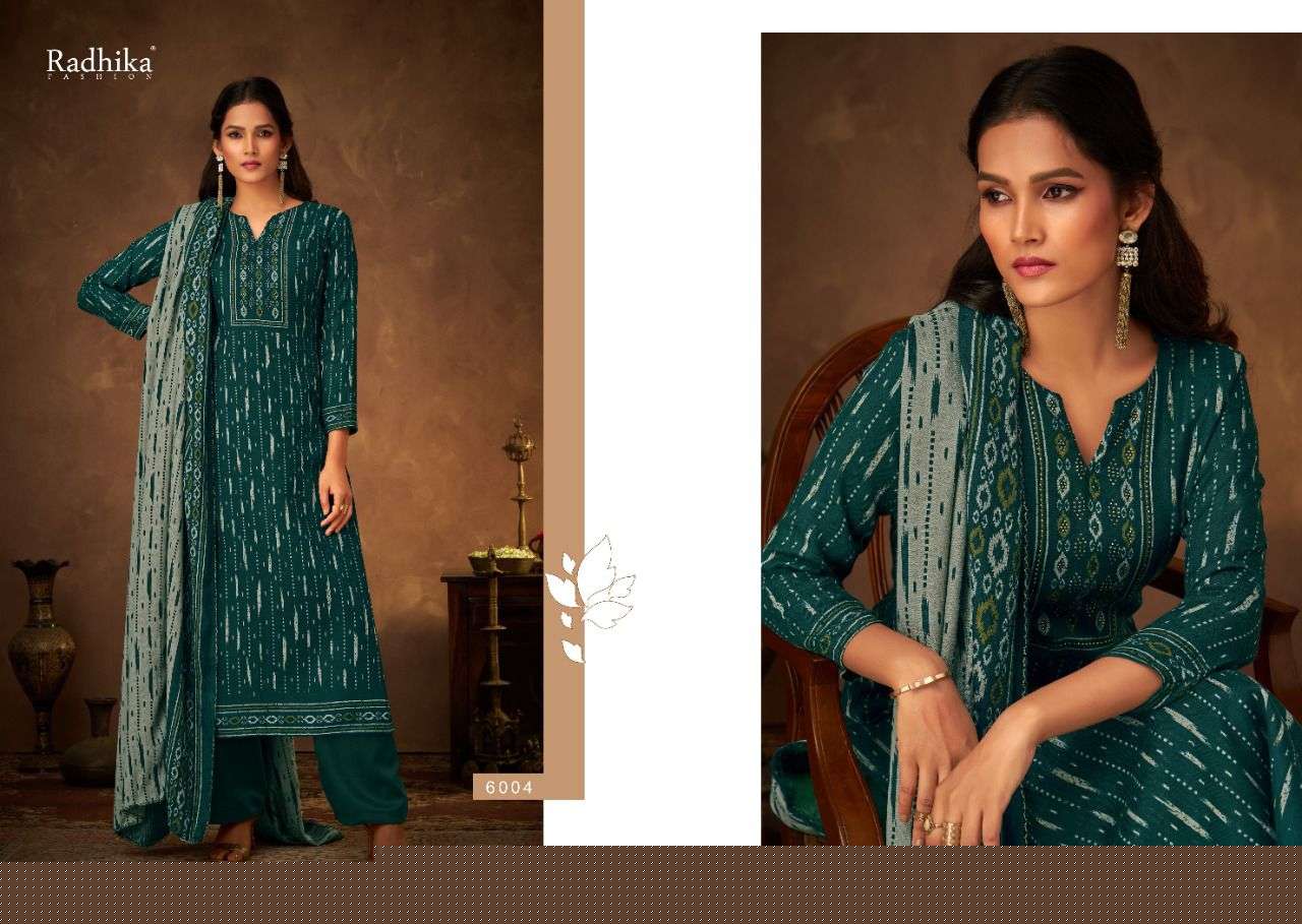 DORI BY SUMYRA 6001 TO 6008 SERIES BEAUTIFUL SUITS STYLISH FANCY COLORFUL PARTY WEAR & OCCASIONAL WEAR PURE PASHMINA PRINT DRESSES AT WHOLESALE PRICE