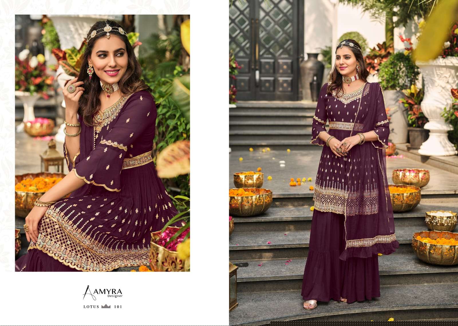 Lotus By Amyra Designer 101 To 104 Series Sharara Stylish Beautiful Colourful Printed & Embroidered Party Wear & Occasional Wear Heavy Georgette Embroidered Dresses At Wholesale Price
