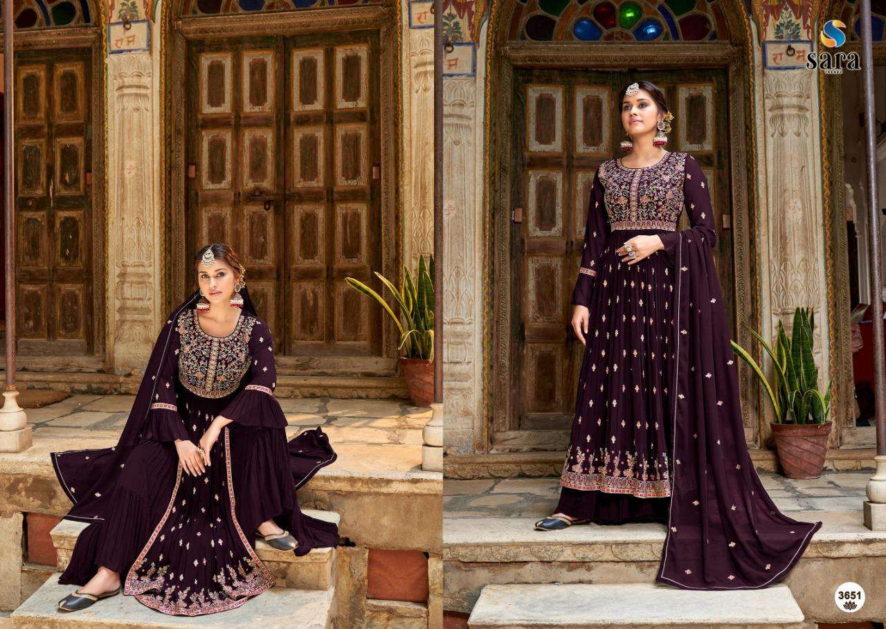 PANKH BY SARA TRENDZ 3651 TO 3654 SERIES BEAUTIFUL SHARARA SUITS COLORFUL STYLISH FANCY CASUAL WEAR & ETHNIC WEAR GEORGETTE EMBROIDERED DRESSES AT WHOLESALE PRICE