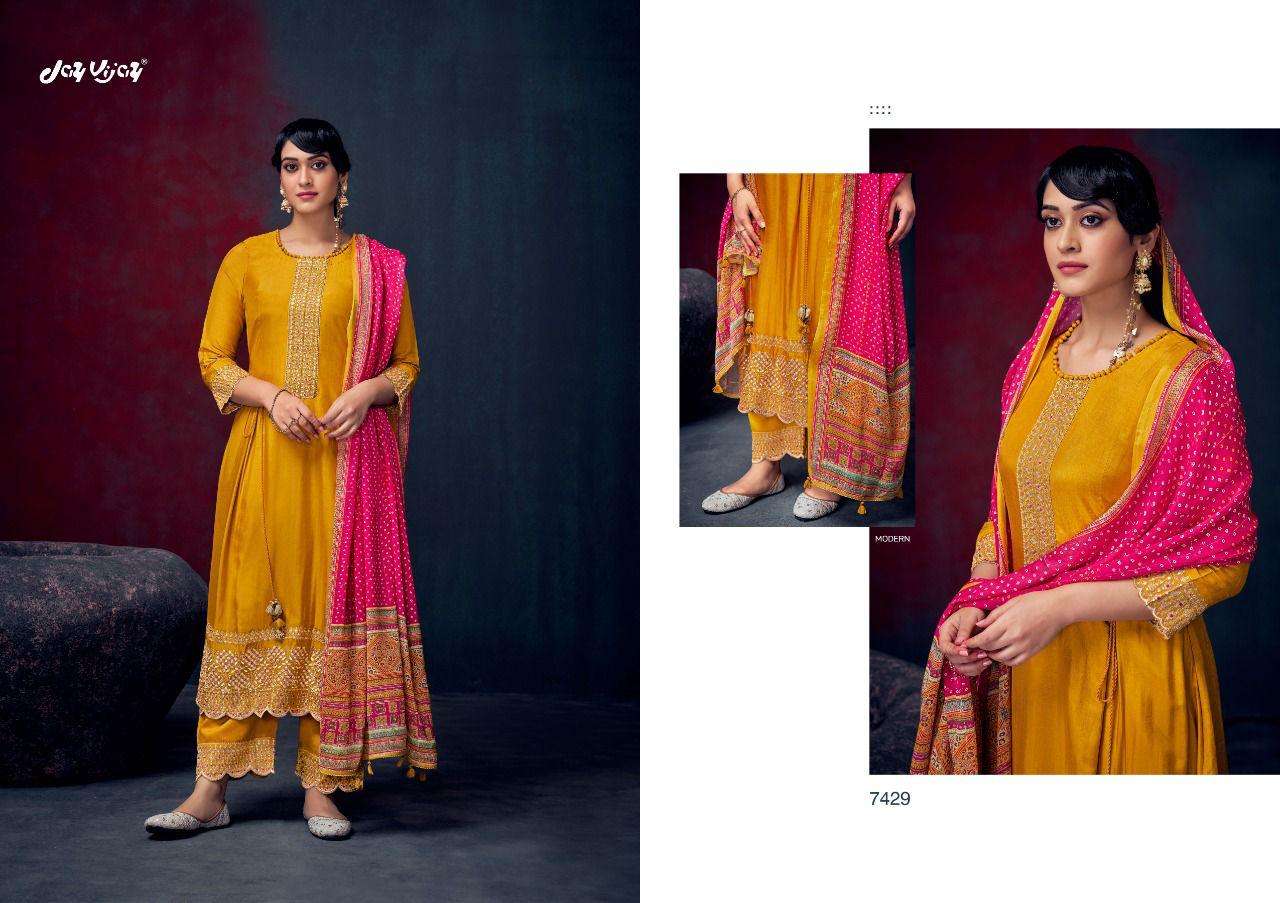 ROZINA BY JAY VIJAY PRINTS 7421 TO 7430 SERIES BEAUTIFUL SUITS COLORFUL STYLISH FANCY CASUAL WEAR & ETHNIC WEAR PURE SILK DRESSES AT WHOLESALE PRICE
