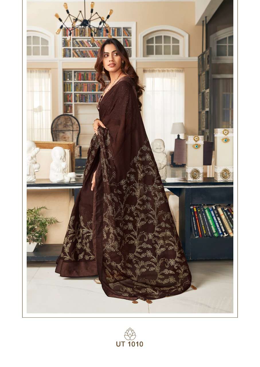 UTSAV BY SR 1001 TO 1010 SERIES INDIAN TRADITIONAL WEAR COLLECTION BEAUTIFUL STYLISH FANCY COLORFUL PARTY WEAR & OCCASIONAL WEAR SOFT SILK SAREES AT WHOLESALE PRICE