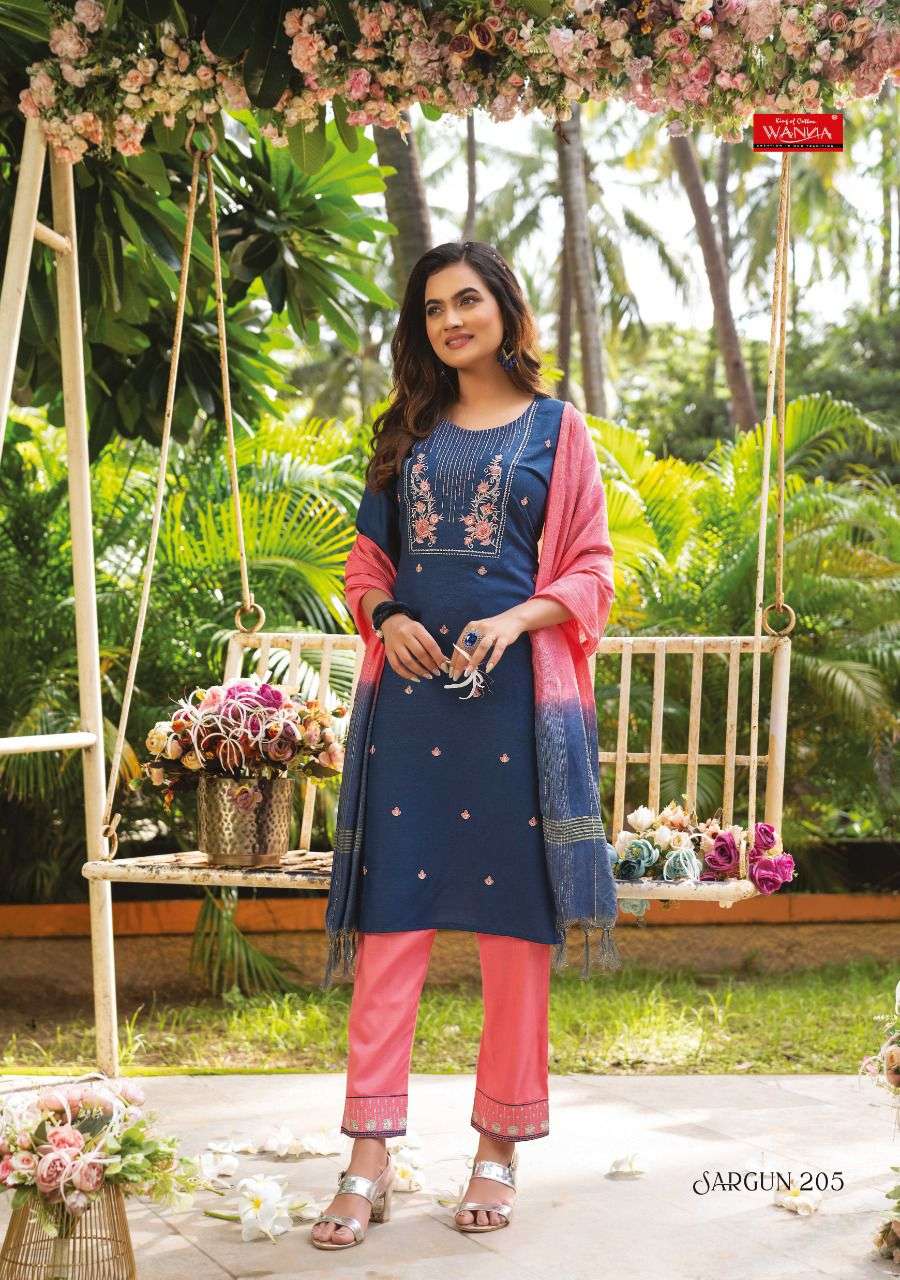 SARGUN VOL-2 BY WANNA 201 TO 207 SERIES BEAUTIFUL SUITS STYLISH FANCY COLORFUL PARTY WEAR & ETHNIC WEAR RAYON SLUB DRESSES AT WHOLESALE PRICE