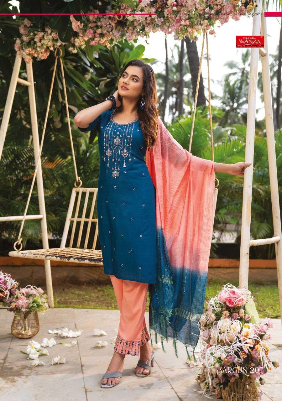 SARGUN VOL-2 BY WANNA 201 TO 207 SERIES BEAUTIFUL SUITS STYLISH FANCY COLORFUL PARTY WEAR & ETHNIC WEAR RAYON SLUB DRESSES AT WHOLESALE PRICE
