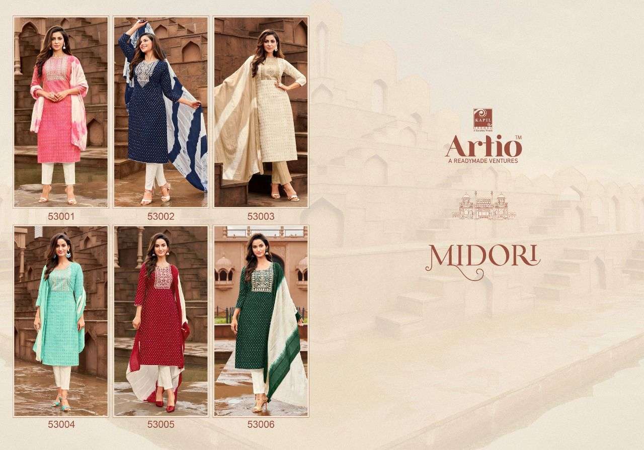 MIDORI BY ARTIO 53001 TO 53006 SERIES SUITS BEAUTIFUL FANCY COLORFUL STYLISH PARTY WEAR & OCCASIONAL WEAR FANCY EMBROIDERY DRESSES AT WHOLESALE PRICE
