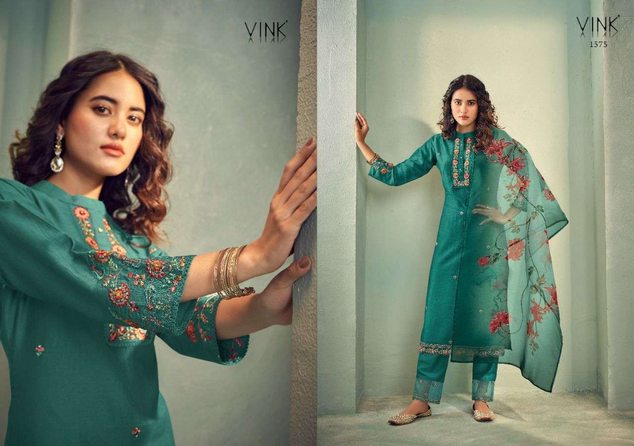 GLAMOUR VOL-3 BY VINK 1571 TO 1576 SERIES BEAUTIFUL SUITS COLORFUL STYLISH FANCY CASUAL WEAR & ETHNIC WEAR SILK DRESSES AT WHOLESALE PRICE