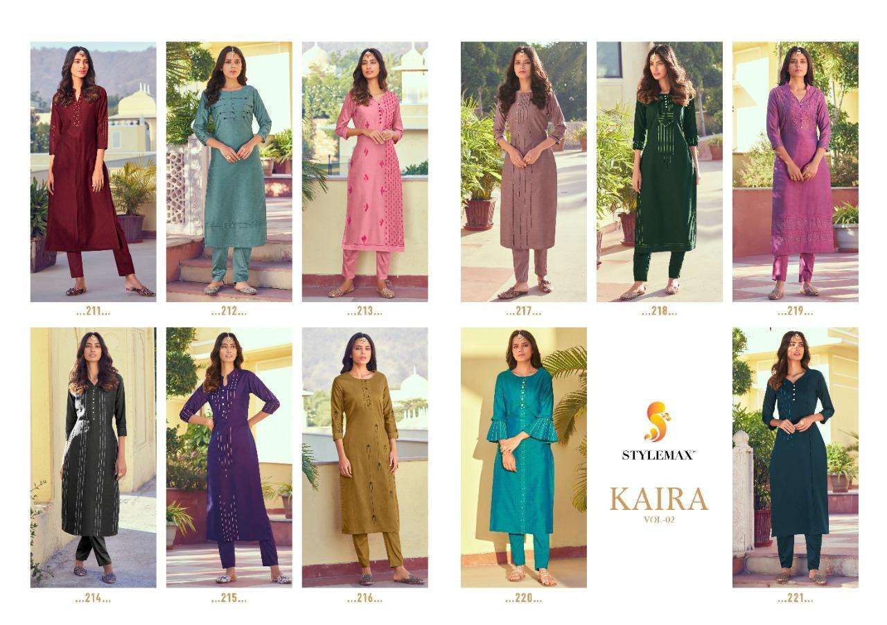 KAIRA VOL-2 BY STYLEMAX 211 TO 221 SERIES DESIGNER STYLISH FANCY COLORFUL BEAUTIFUL PARTY WEAR & ETHNIC WEAR COLLECTION FANCY KURTIS WITH BOTTOM AT WHOLESALE PRICE