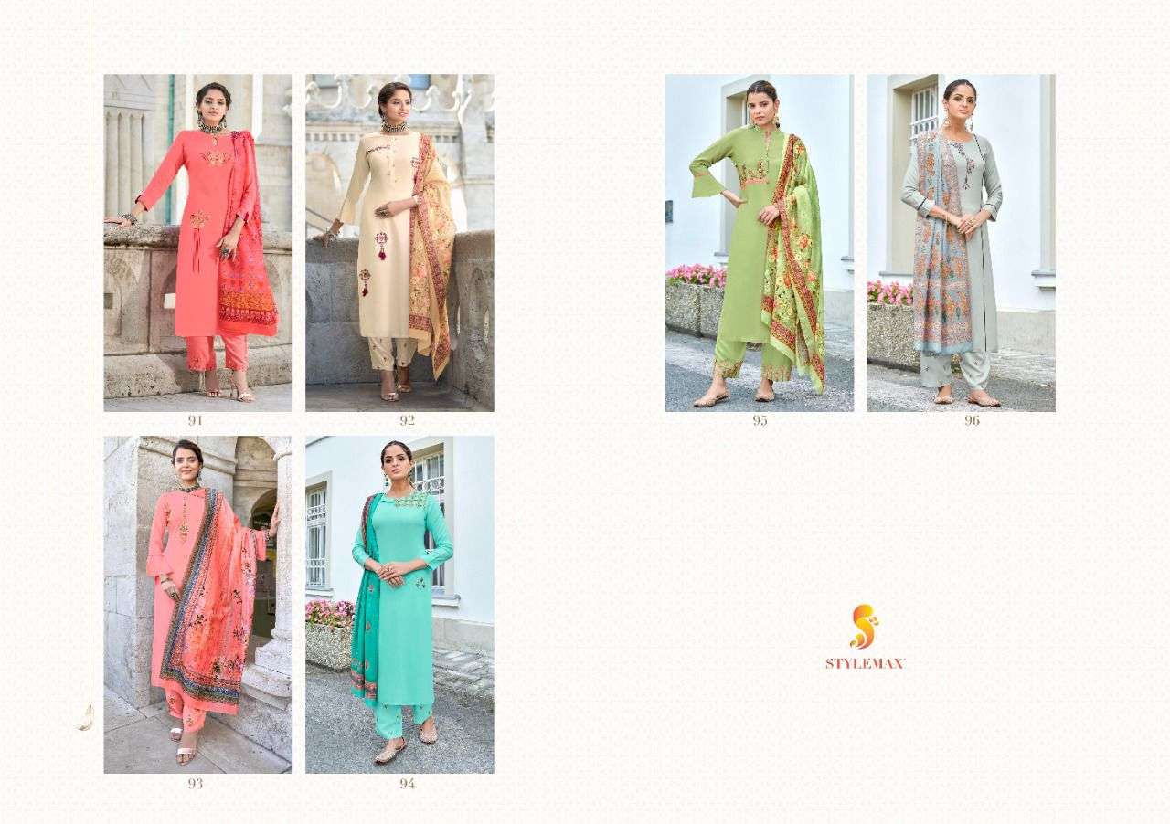 FIZA BY STYLEMAX 91 TO 96 SERIES BEAUTIFUL SUITS COLORFUL STYLISH FANCY CASUAL WEAR & ETHNIC WEAR RAYON DRESSES AT WHOLESALE PRICE