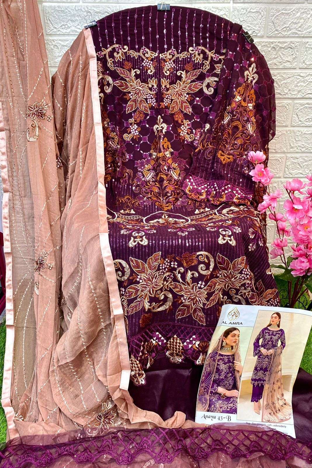 ANAYA 43 COLOURS BY AL AMRA 43-B TO 43-C SERIES PAKISTANI SUITS BEAUTIFUL FANCY COLORFUL STYLISH PARTY WEAR & OCCASIONAL WEAR FAUX GEORGETTE WITH EMBROIDERY DRESSES AT WHOLESALE PRICE