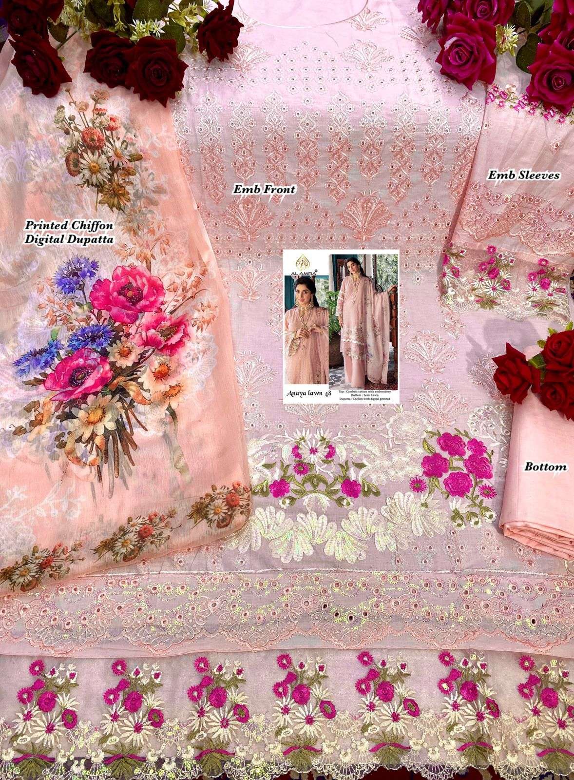 ANAYA LAWN 48 BY AL AMRA BEAUTIFUL STYLISH PAKISATNI SUITS FANCY COLORFUL CASUAL WEAR & ETHNIC WEAR & READY TO WEAR CAMBRIC COTTON WITH EMBROIDERY DRESSES AT WHOLESALE PRICE