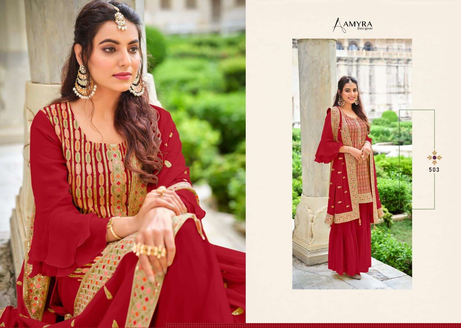 Florence By Amyra Designer 501 To 504 Series Beautiful Sharara Suits Stylish Fancy Colorful Casual Wear & Ethnic Wear Georgette Embroidery Dresses At Wholesale Price