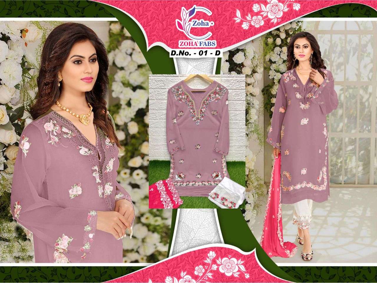 ZOHA 01 COLOURS BY ZOHA FABS 01-A TO 01-H SERIES BEAUTIFUL PAKISTANI SUITS STYLISH FANCY COLORFUL CASUAL WEAR & ETHNIC WEAR HEAVY GEORGETTE EMBROIDERY DRESSES AT WHOLESALE PRICE