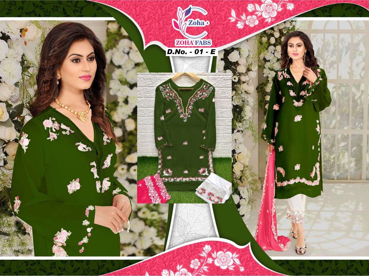 ZOHA 01 COLOURS BY ZOHA FABS 01-A TO 01-H SERIES BEAUTIFUL PAKISTANI SUITS STYLISH FANCY COLORFUL CASUAL WEAR & ETHNIC WEAR HEAVY GEORGETTE EMBROIDERY DRESSES AT WHOLESALE PRICE