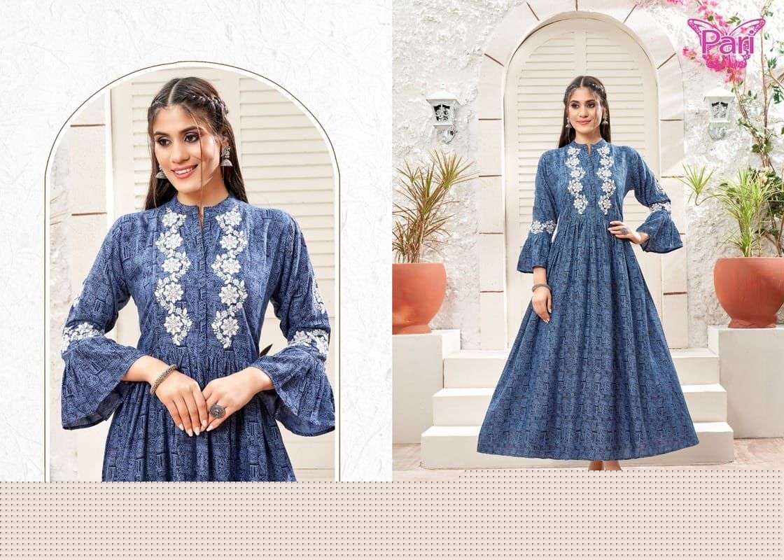 DUSTER BY PARI 5001 TO 5008 SERIES DESIGNER STYLISH FANCY COLORFUL BEAUTIFUL PARTY WEAR & ETHNIC WEAR COLLECTION RAYON PRINT GOWN AT WHOLESALE PRICE