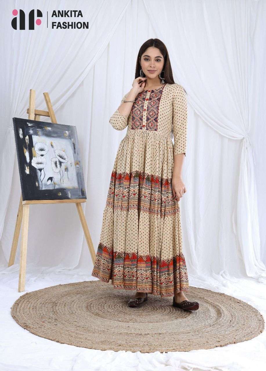 FAIRY TALES BY ANKITA FASHION 01 TO 04 SERIES DESIGNER STYLISH FANCY COLORFUL BEAUTIFUL PARTY WEAR & ETHNIC WEAR COLLECTION PURE COTTON GOWN AT WHOLESALE PRICE