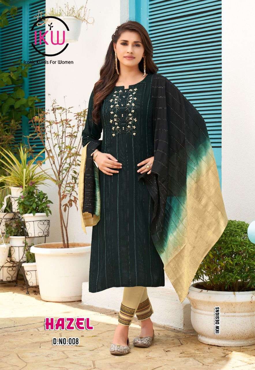 HAZEL BY IKW 001 TO 008 SERIES BEAUTIFUL SUITS COLORFUL STYLISH FANCY CASUAL WEAR & ETHNIC WEAR VISCOSE DRESSES AT WHOLESALE PRICE