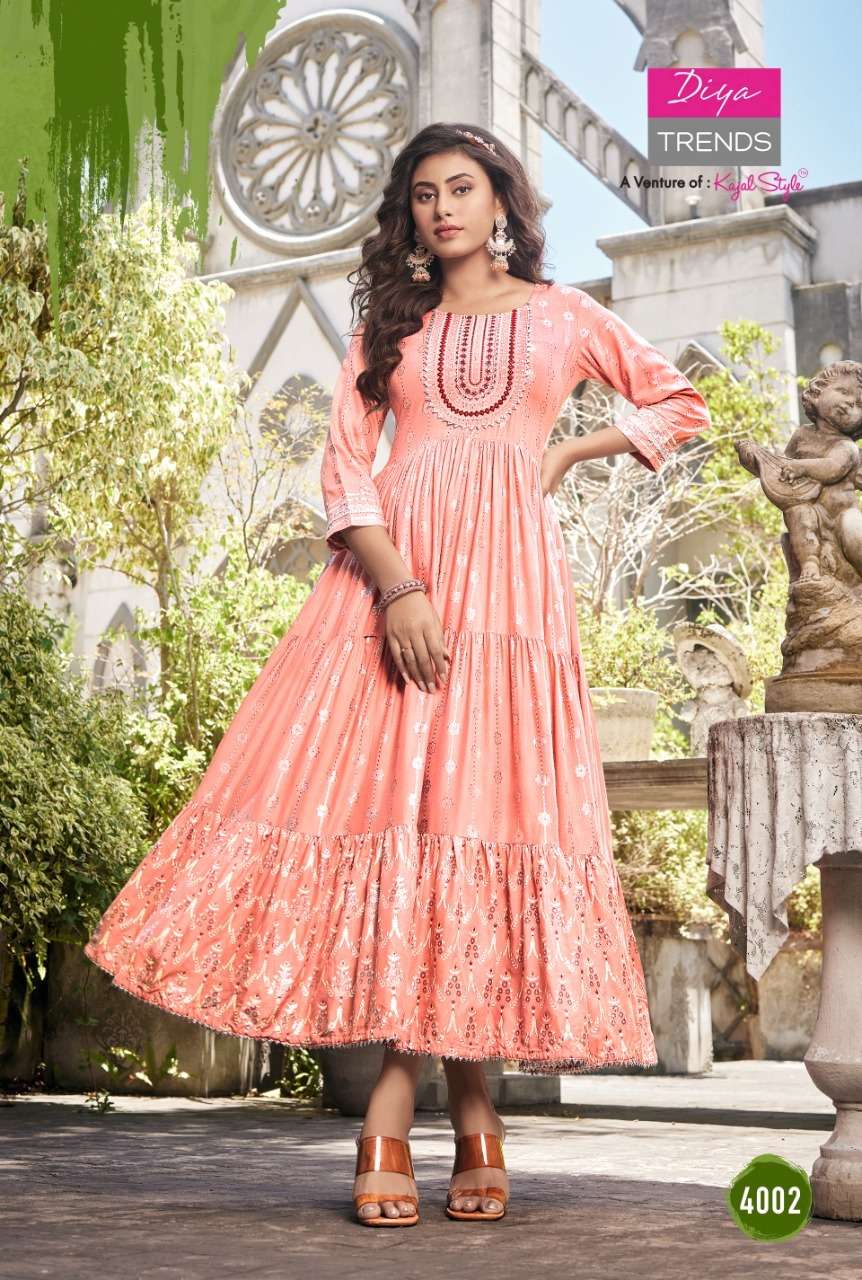 GROOM VOL-4 BY DIYA TRENDS 4001 TO 4010 SERIES DESIGNER STYLISH FANCY COLORFUL BEAUTIFUL PARTY WEAR & ETHNIC WEAR COLLECTION RAYON PRINT GOWNS AT WHOLESALE PRICE