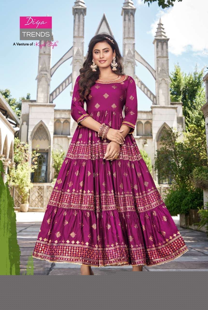 GROOM VOL-4 BY DIYA TRENDS 4001 TO 4010 SERIES DESIGNER STYLISH FANCY COLORFUL BEAUTIFUL PARTY WEAR & ETHNIC WEAR COLLECTION RAYON PRINT GOWNS AT WHOLESALE PRICE