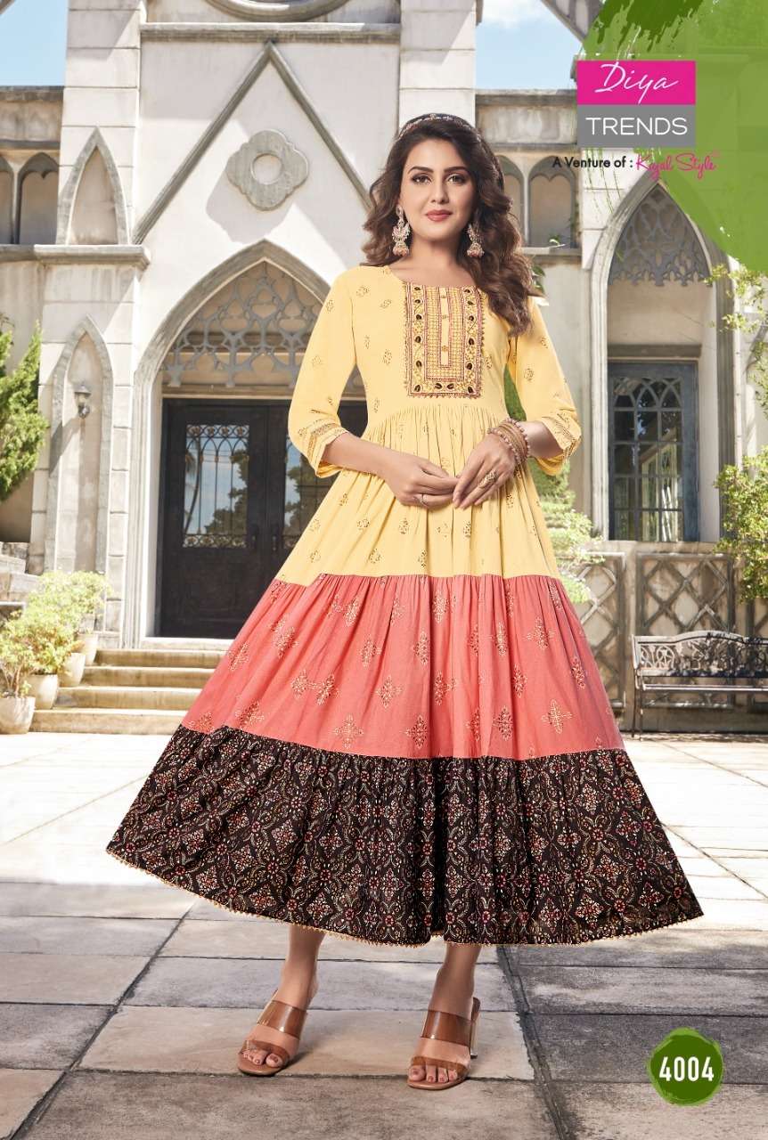 GROOM VOL-4 BY DIYA TRENDS 4001 TO 4010 SERIES DESIGNER STYLISH FANCY COLORFUL BEAUTIFUL PARTY WEAR & ETHNIC WEAR COLLECTION RAYON PRINT GOWNS AT WHOLESALE PRICE