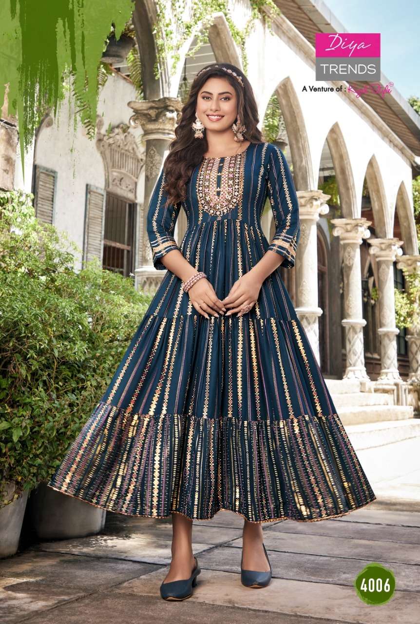 GROOM VOL-4 BY DIYA TRENDS 4001 TO 4010 SERIES DESIGNER STYLISH FANCY COLORFUL BEAUTIFUL PARTY WEAR & ETHNIC WEAR COLLECTION RAYON PRINT GOWNS AT WHOLESALE PRICE