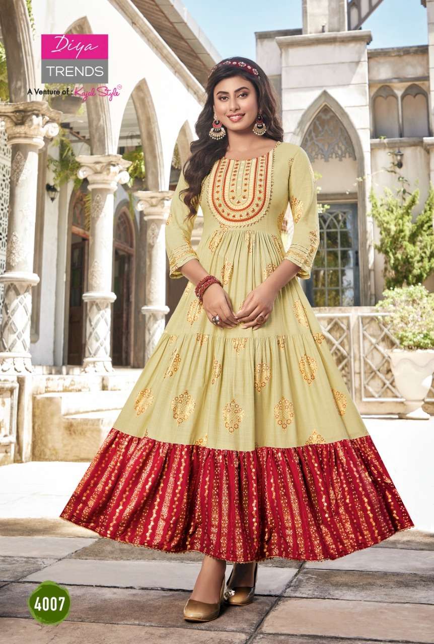 GROOM VOL-4 BY DIYA TRENDS 4001 TO 4010 SERIES DESIGNER STYLISH FANCY COLORFUL BEAUTIFUL PARTY WEAR & ETHNIC WEAR COLLECTION RAYON PRINT GOWNS AT WHOLESALE PRICE