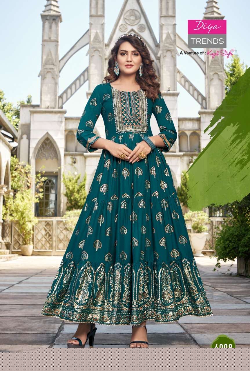 GROOM VOL-4 BY DIYA TRENDS 4001 TO 4010 SERIES DESIGNER STYLISH FANCY COLORFUL BEAUTIFUL PARTY WEAR & ETHNIC WEAR COLLECTION RAYON PRINT GOWNS AT WHOLESALE PRICE
