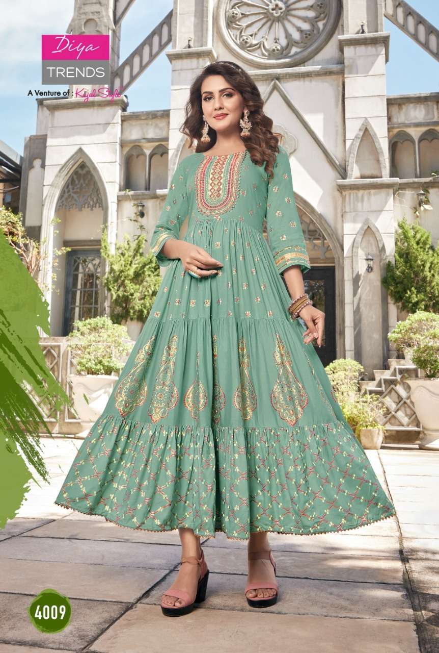 GROOM VOL-4 BY DIYA TRENDS 4001 TO 4010 SERIES DESIGNER STYLISH FANCY COLORFUL BEAUTIFUL PARTY WEAR & ETHNIC WEAR COLLECTION RAYON PRINT GOWNS AT WHOLESALE PRICE