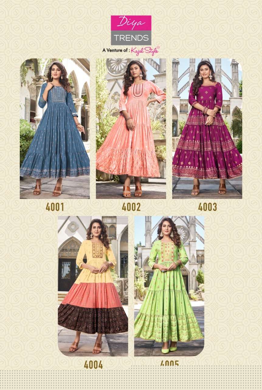 GROOM VOL-4 BY DIYA TRENDS 4001 TO 4010 SERIES DESIGNER STYLISH FANCY COLORFUL BEAUTIFUL PARTY WEAR & ETHNIC WEAR COLLECTION RAYON PRINT GOWNS AT WHOLESALE PRICE