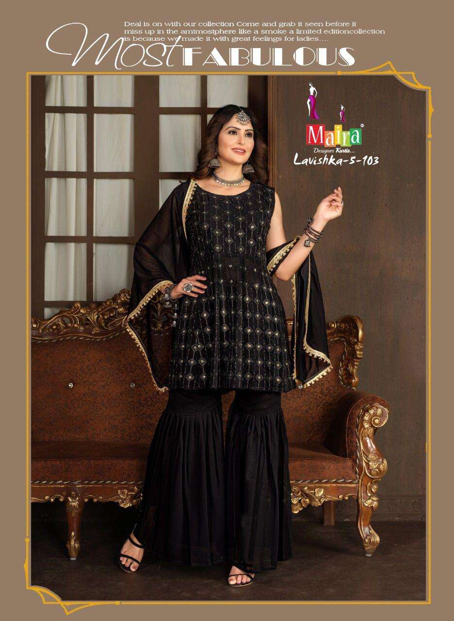 LAVISHKA VOL-5 BY MAIRA 101 TO 108 SERIES BEAUTIFUL SHARARA SUITS COLORFUL STYLISH FANCY CASUAL WEAR & ETHNIC WEAR GEORGETTE DRESSES AT WHOLESALE PRICE