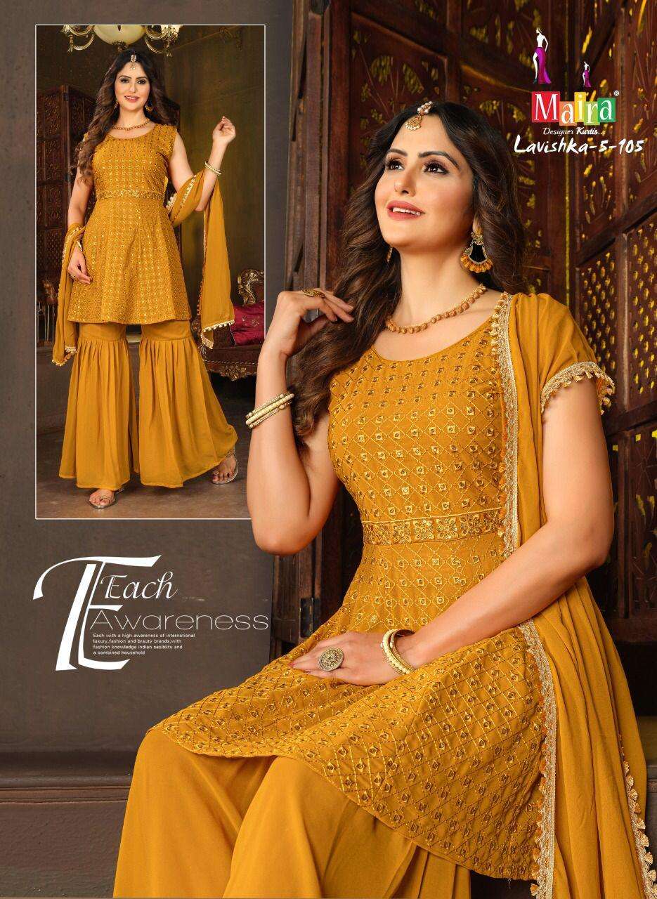 LAVISHKA VOL-5 BY MAIRA 101 TO 108 SERIES BEAUTIFUL SHARARA SUITS COLORFUL STYLISH FANCY CASUAL WEAR & ETHNIC WEAR GEORGETTE DRESSES AT WHOLESALE PRICE
